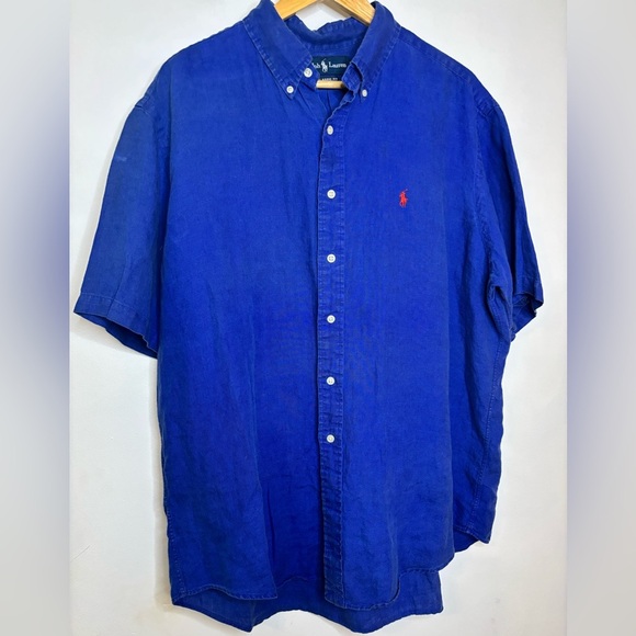 Men’s Vtg Polo Ralph Lauren Linen Button Down Polo Pony - Picture 1 of 6